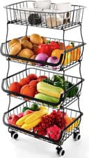 Image of Miyawell Fruit Vegetable Storage Basket Rack, 4 Tier Stackable Metal Wire Storag