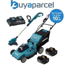 Image of Makita Twin 18V / 36V 530mm Push Lawn Mower X2 5AH + DUR181Z 18v Line Strimmer