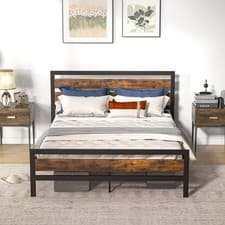 Image of Industrial King Size Bed Frame Metal Platform Bed with Headboard and Footboard