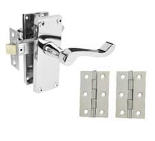 Image of Victorian Scroll door handle pack Polished Chrome Latch/Keyhole/Bathroom/Privacy