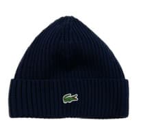 Image of Lacoste Mens Ribbed Knit Navy Beanie One Size RB4162 00 166 - NEW & TAGGED