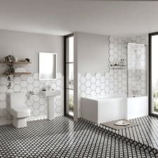 Image of Nuie L-Shaped Complete Bathroom Suite Toilet Sink Tap & Waste Modern Bathroom