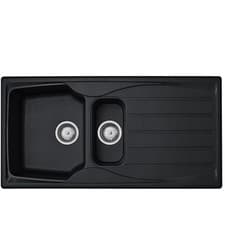 Image of Liquida CMP15BL 1.5 Bowl Reversible Black Kitchen Sink And Waste Kit