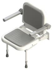 Image of Heavy Duty Wall Mounted Padded Shower Seat with Back, Arms, Adjustable Legs