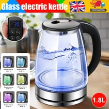 Image of 1.8L Illuminated Glass Kettle Cordless Electric Jug Non-Slip 2200W Fast Boil UK
