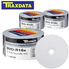 Image of Ritek Traxdata DVD-R 16x White Inkjet Printable 4.7GB Blank DVD Discs 120min Lot
