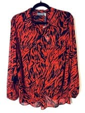 Image of Mint Velvet Ladies Red & Black Animal Print Long Sleeve Blouse - Size 18 - BNWT