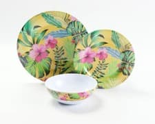 Image of Melamine Dinner Set 12 Piece Plate Bowl Service for 4 Tableware Crockery Green