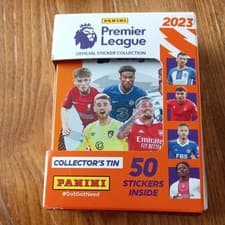 Image of Panini Premier League 2023 Sticker Collection Pocket Tin 50 Sticker NEW/UNOPENED