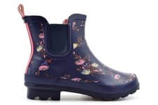 Image of Womens Ankle High Wellington Boots Ladies Low Heel Wellies Waterproof Floral