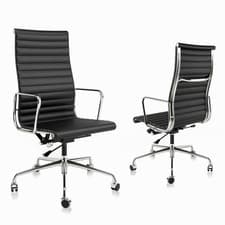 Image of Genuine Leathe Executive Office Chair Boss Chair Aluminum Base High Mid Back