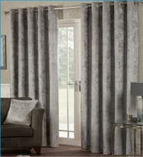 Image of Crushed Velvet Luxurious Lined Ready Made Eyelet / Ring Top Curtains Pair,4 cols