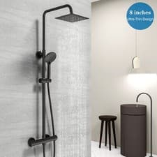 Image of Exposed Thermostatic Shower Mixer Bathroom Twin head Square&Round Bar Set