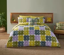 Image of Orla Kiely Textured Flower 100% Cotton Duvet Cover Set In Lilac/Moss