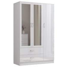 Image of High Gloss Wooden 3 Door Wardrobe with Drawers and Mirror Bedroom Storage