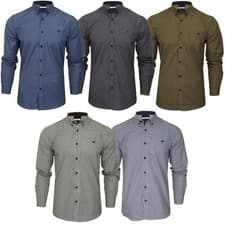 Image of Mens Check Shirt Xact Gingham Long Sleeve Button Down Collar Casual, Regular Fit