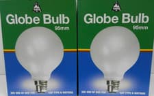 Image of 2X BELL GLOBE LAMP 95mm 60W BC B22 OPAL 240V DIMMABLE