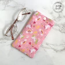 Image of Handmade Glasses Case Soft Padded Spectacle Pouch Unicorns Rainbows Pink Fabric