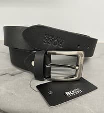 Image of HUGO BOSS Mens Genuine Leather Black Belt 32”34”36”38”40”42”44”46”