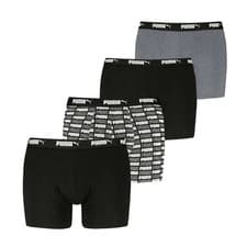 Image of Puma Men’s Cotton Stretch Boxers 4 Pack – Black, Printed Logo
