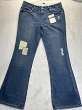 Image of Tommy Hilfiger Jeans Women Sz 10 Patches Flare Leg Distressed Low Rise Vtg Y2K