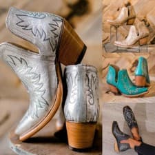 Image of Women's Ankle Western Cowboy Ankle Boots Embroidered Pointed Toe Slip On Shoes