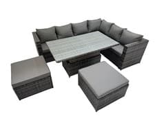 Image of Fimous Rattan Garden Corner Sofa Outdoor Furniture Sets Patio Gas Fire Pit Table