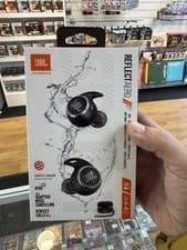 Image of JBL Reflect Aero Wireless Earbuds. Black & Silver. Noise Cancelling Headphones.