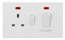 Image of Knightsbridge White Square Edge 45A DP Cooker Switch & 13A Socket with Neons