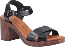 Image of Hush Puppies Georgia Black Sandal Ladies Summer Smooth Leather