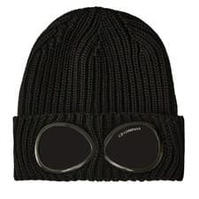 Image of CP Company Goggle Beanie Hat in Extra Fine Merino Wool Black