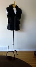 Image of NWT Guess S Women's Black Fur Collar Gabby Vest, Faux Leather, Lined, Zip Dwn 