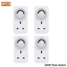 Image of Plug In Timer 24 Hour White 4 Pack 3 Pin Plug Mains Timer With Switch