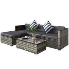 Image of Outsunny 5 Pieces Rattan Sofa Set Wicker Sectional Cushion Patio Grey Garden
