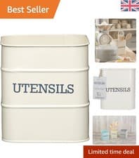 Image of 15 x 16 cm Vintage-Style Cream Utensil Holder - Durable Carbon Steel Kitchenware