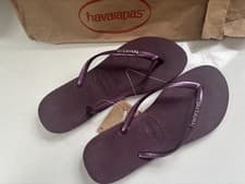 Image of Havaianas Metallic Logo Dark Purple flip-flops size UK 6, Euro 38/39 Brand New