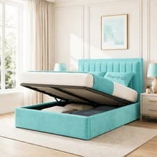 Image of New Luxury Ottoman Storage bed Frame Upholstered Plush Velvet - Lined Headboard