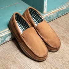Image of The Slipper Company Mens Slippers Tan Adults Moccasin Slip On SIZE
