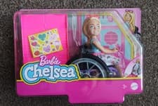Image of Barbie Chelsea Doll with Wheelchair and Stickers Brand New Unopened