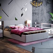 Image of Veronica Double King Ottoman Linen Bed Storage Lift Up Modern Fabric Frame