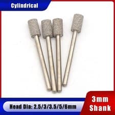 Image of 3mm Shank Cylindrical Brazed Diamond Grinding Head Burr Bit Carving Rotary Tool