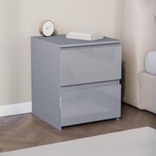 Image of Modern 2 Drawer Gloss Bedside Chest Storage Cabinet Bedroom Furniture