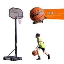 Image of Basketball Stand Net Hoop Adjustable Portable With Free Basketball Ball & Pump
