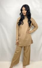 Image of Womens matching co-ord set. High neck, ribbed, long sleeve, knitwear set.