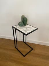 Image of Side Table | Marble l Marble Effect C-Shaped Table Arabescato Corchia