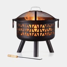 Image of Fire Pit Bowl Geo Firepit with Spark Guard & Poker for Wood & Charcoal