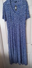 Image of M&CO Blue White Floral Collar V Neck Short Sleeve A-Line Dress Size UK 18 BNWT