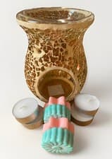 Image of Brown Crackle Oil Burner Gift Set With Tealights And Wax Melts