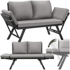 Image of Garden Rattan Sofa Outdoor Furniture 2 Seater Patio Seating Set Thick Cushions