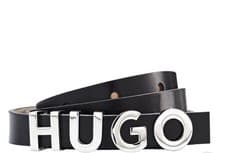Image of Hugo Boss Womens Leather Belt Black Silver Brand New Logo Buckle 70-26 Fits 24”